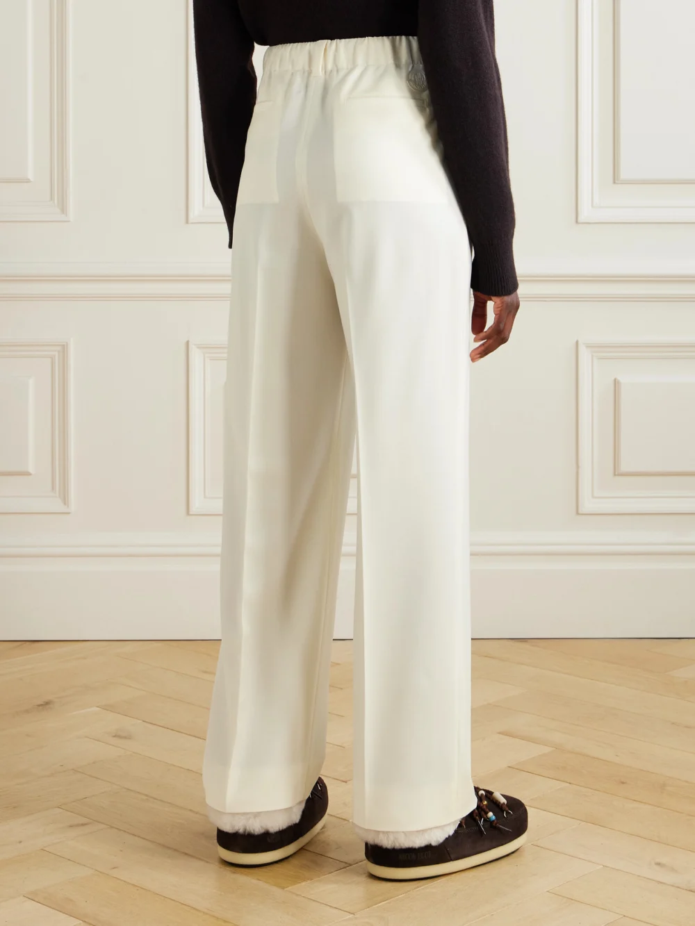 Back view of the Moncler Pleated Wool-gabardine Wide-leg Pants