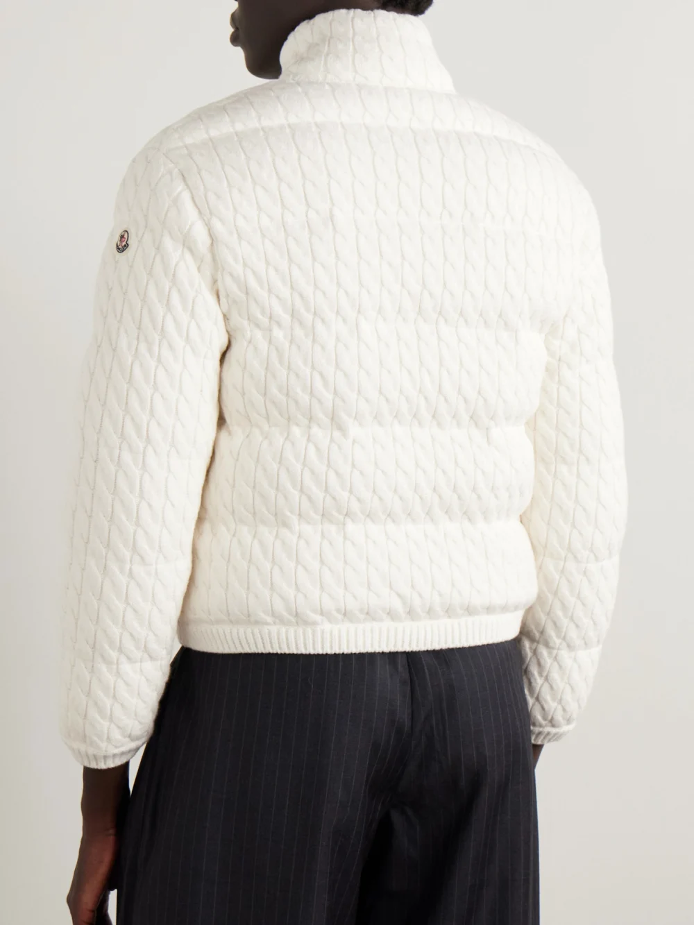 Back view of the Moncler Quilted Padded Cable-knit Cotton-blend Down Jacket