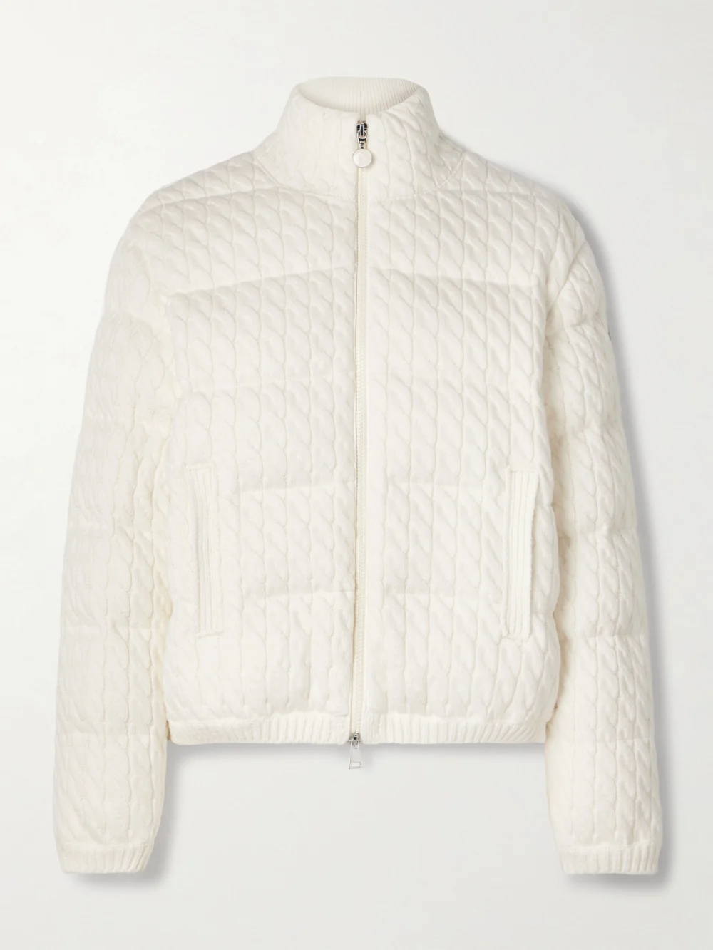 Moncler Quilted Padded Cable-knit Cotton-blend Down Jacket in ivory