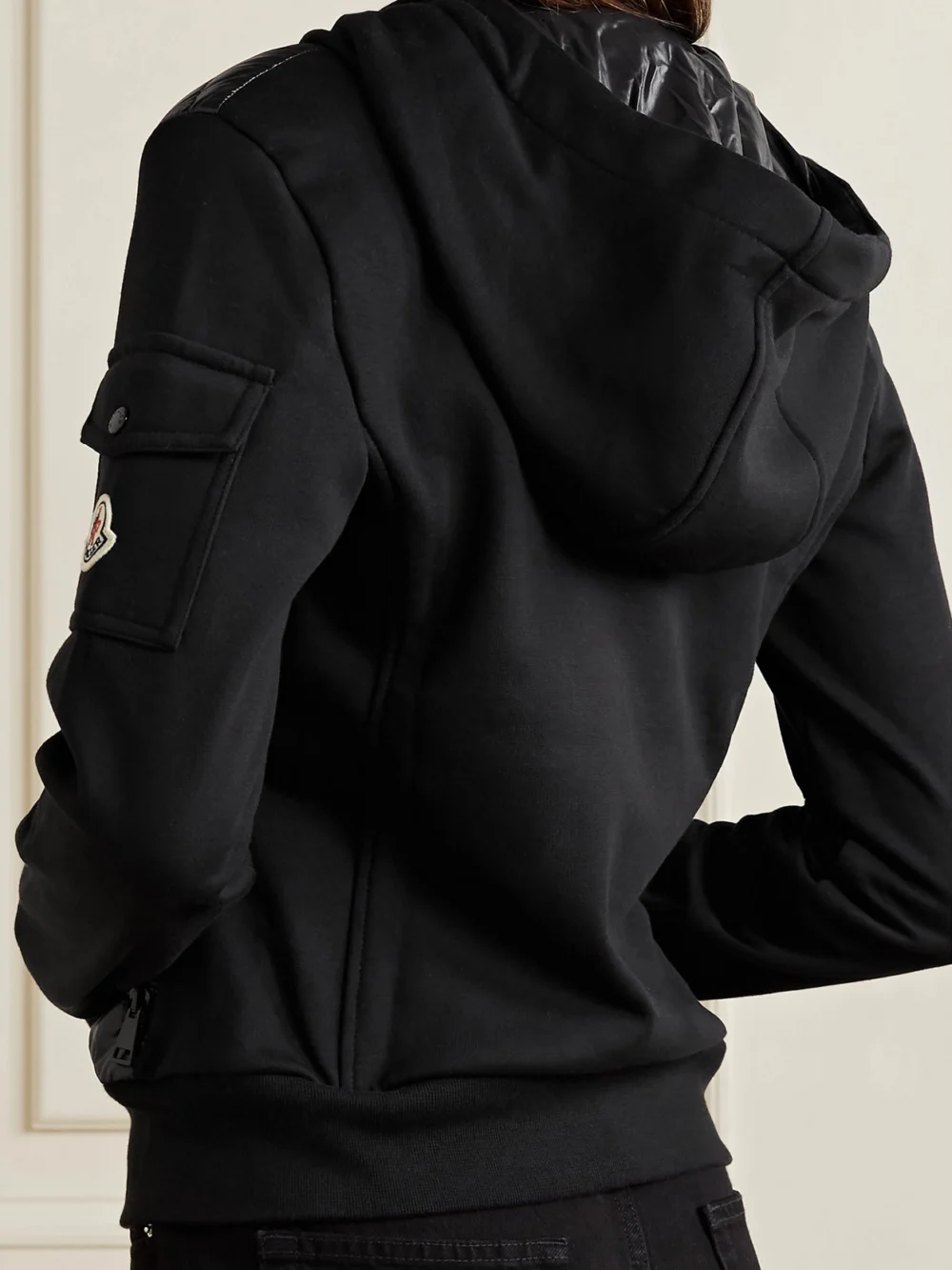 Back view of the Moncler Quilted Shell and Cotton-blend Jersey Down Hooded Jacket