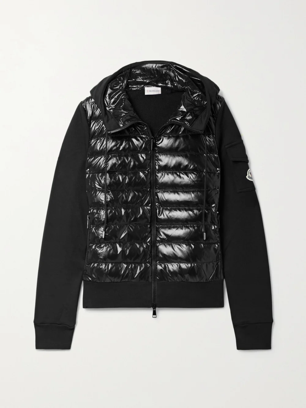Moncler Quilted Shell and Cotton-blend Jersey Down Hooded Jacket in black
