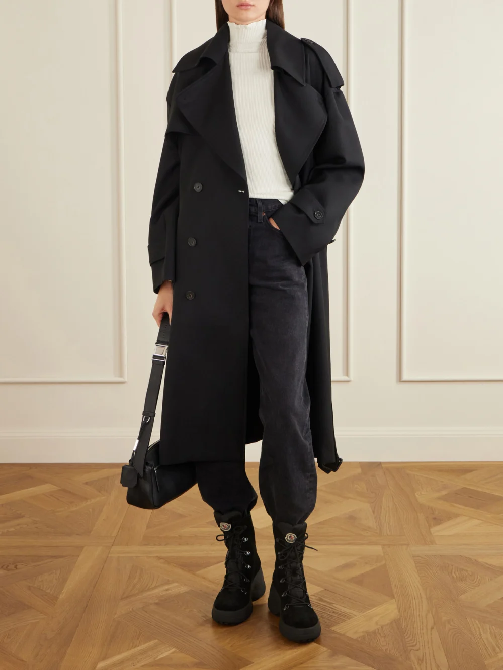 Moncler Resile Trek Shell-trimmed Suede Ankle Boots, styled view