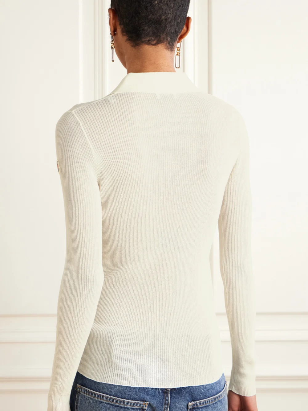 Back view of the Moncler Ribbed Cotton-blend Polo Shirt