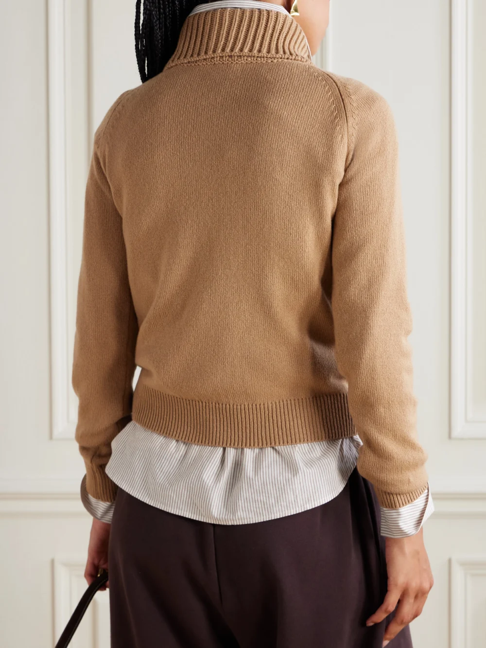 Back view of the Moncler Ribbed Wool and Cashmere-blend Polo Sweater