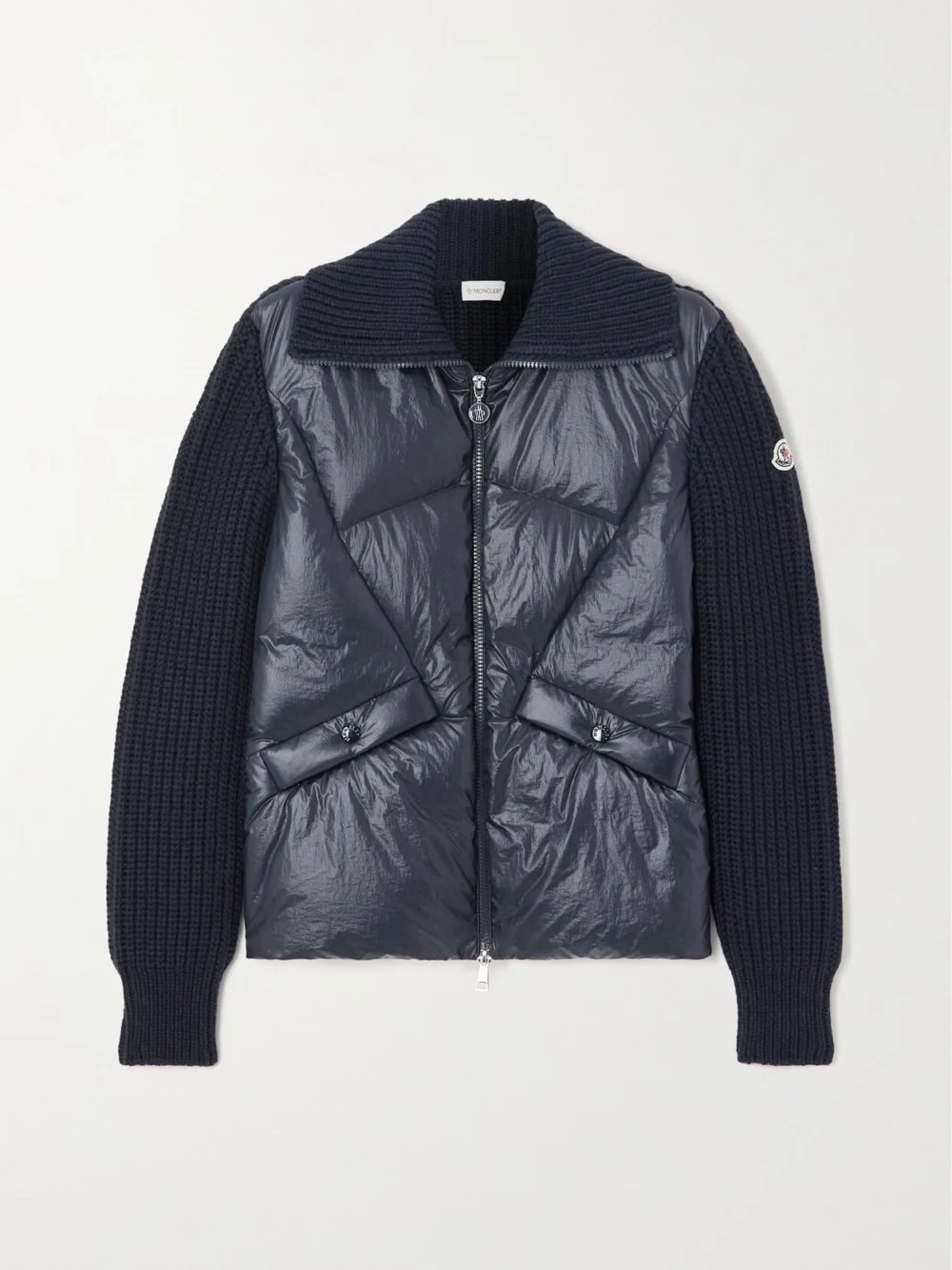 Moncler Ribbed Wool-blend and Quilted Shell Down Jacket in navy
