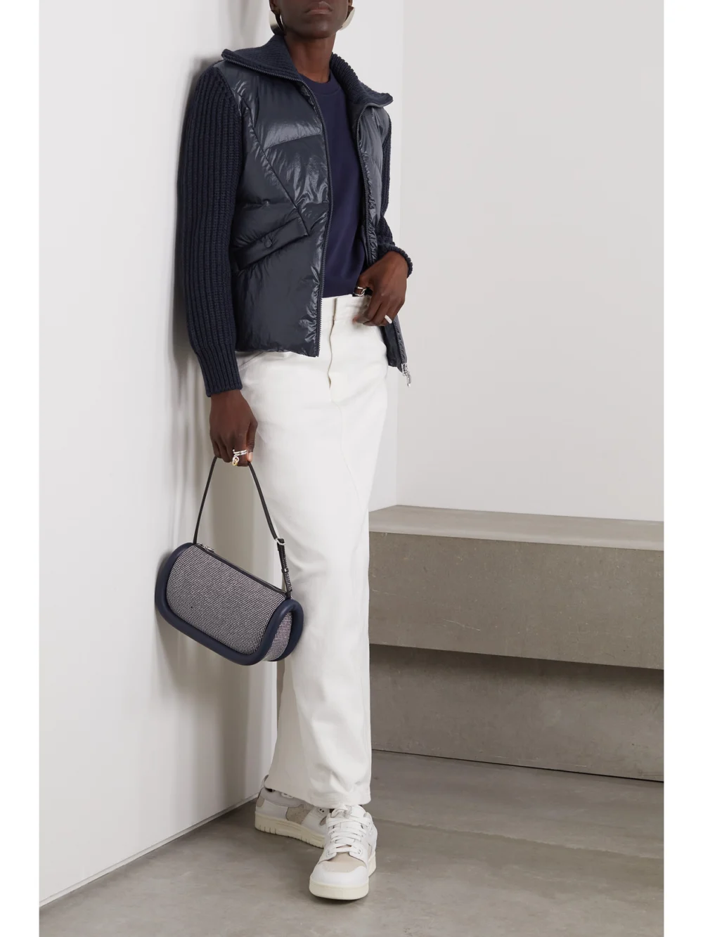 Moncler Ribbed Wool-blend and Quilted Shell Down Jacket, worn by a model