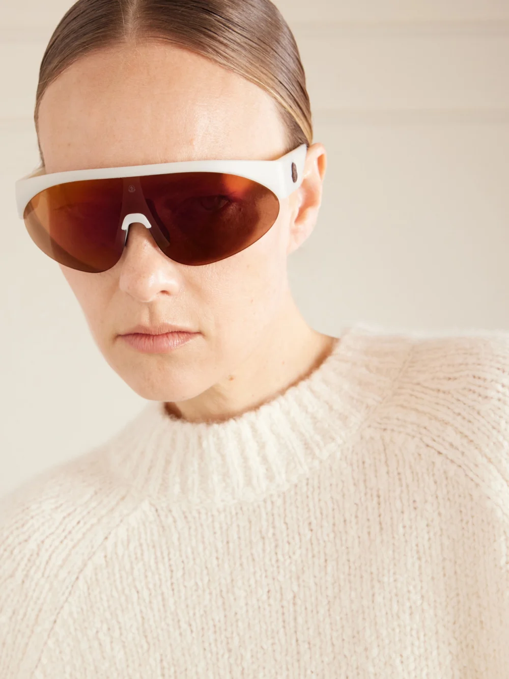 Moncler Round-frame Rubber Sunglasses, styled view