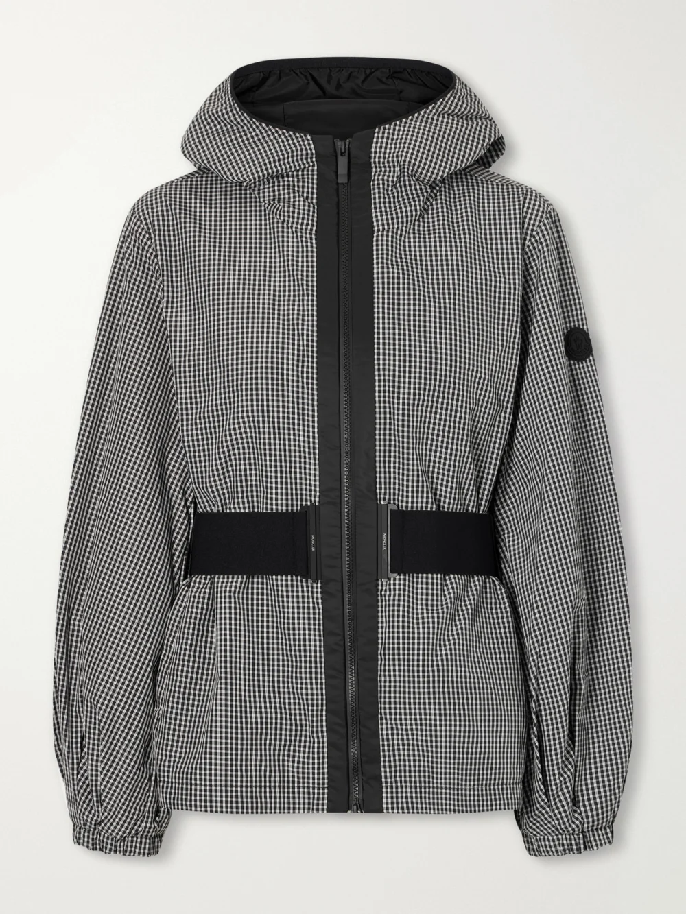Moncler Rythme Belted Checked Shell Jacket in gray