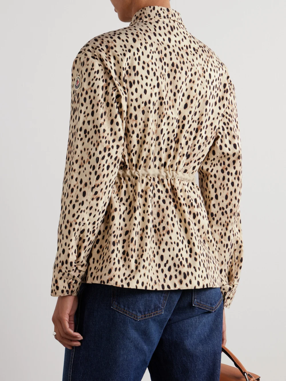 Back view of the Moncler Saulon Appliquéd Animal-print Cotton-blend Canvas Jacket