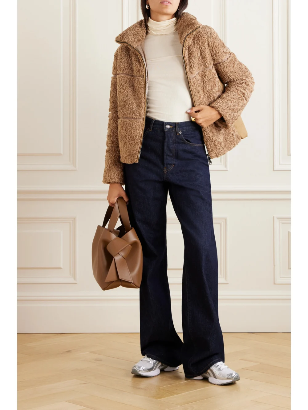 Moncler Segura Quilted Fleece and Shell Down Jacket, worn by a model
