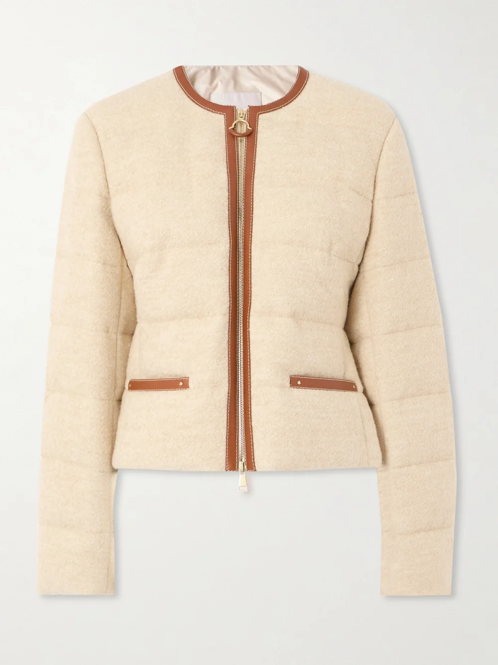 Moncler Serinde Leather-trimmed Quilted Wool-blend Bouclé Down Jacket in cream