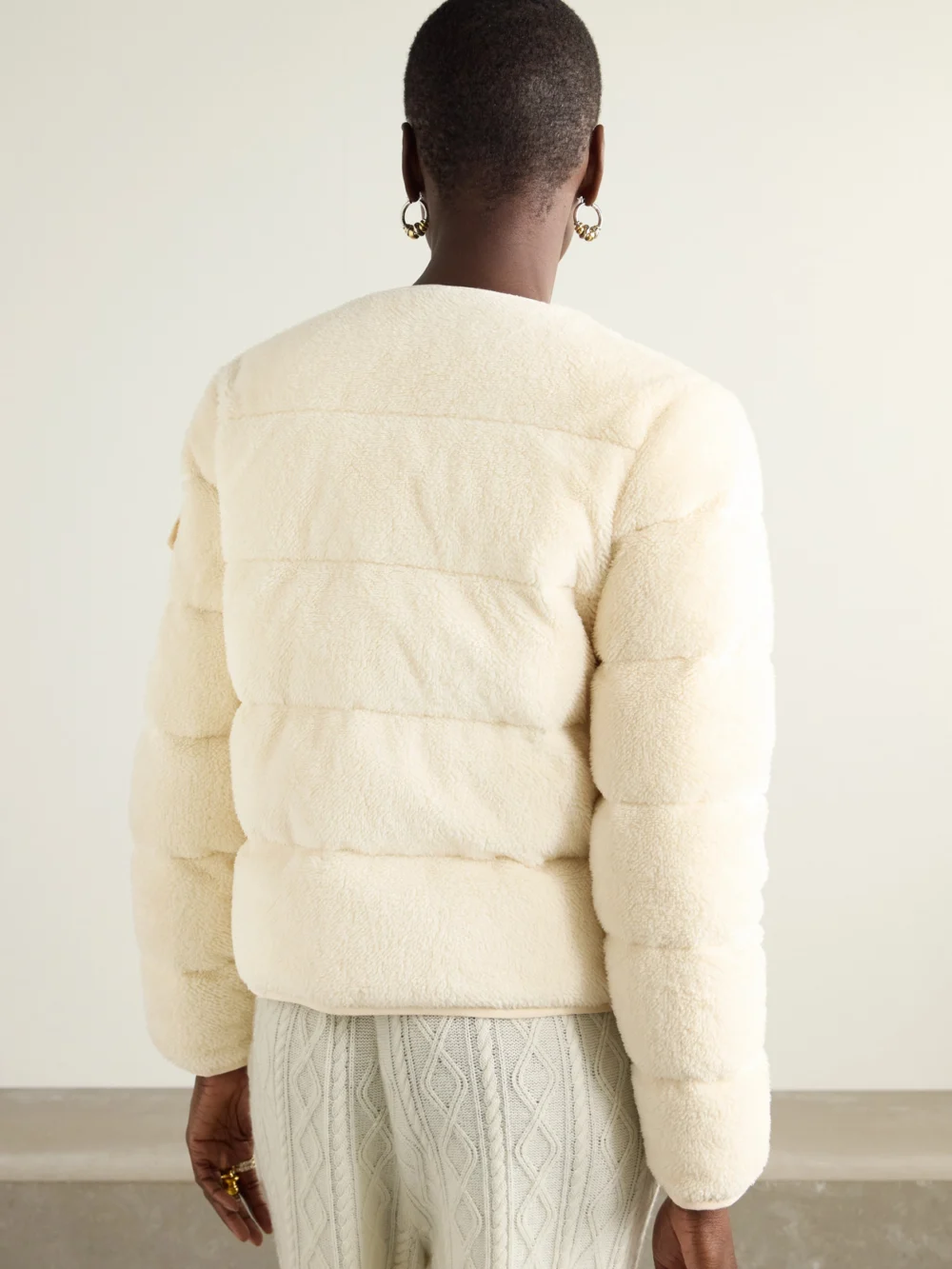 Back view of the Moncler Shell-trimmed Quilted Cotton-fleece Down Jacket