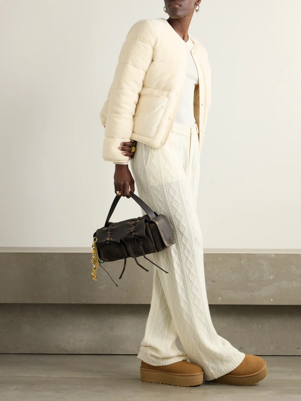 Moncler Shell-trimmed Quilted Cotton-fleece Down Jacket, worn by a model