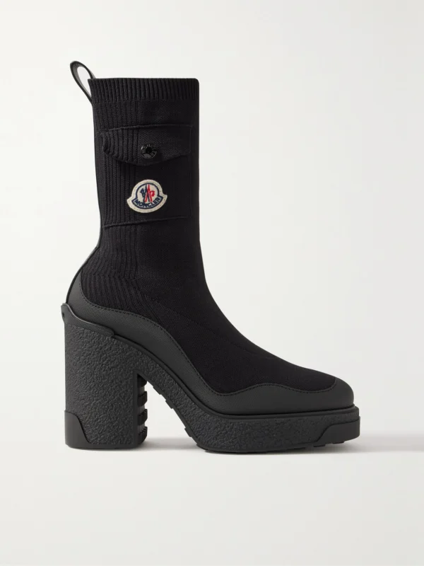 Moncler Splora Leather and Rubber-trimmed Ribbed Stretch-knit Ankle Boots