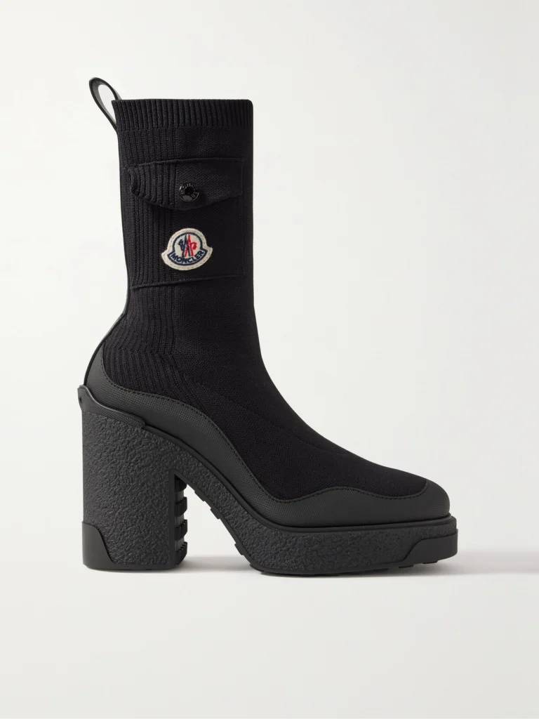 Moncler Splora Leather and Rubber-trimmed Ribbed Stretch-knit Ankle Boots