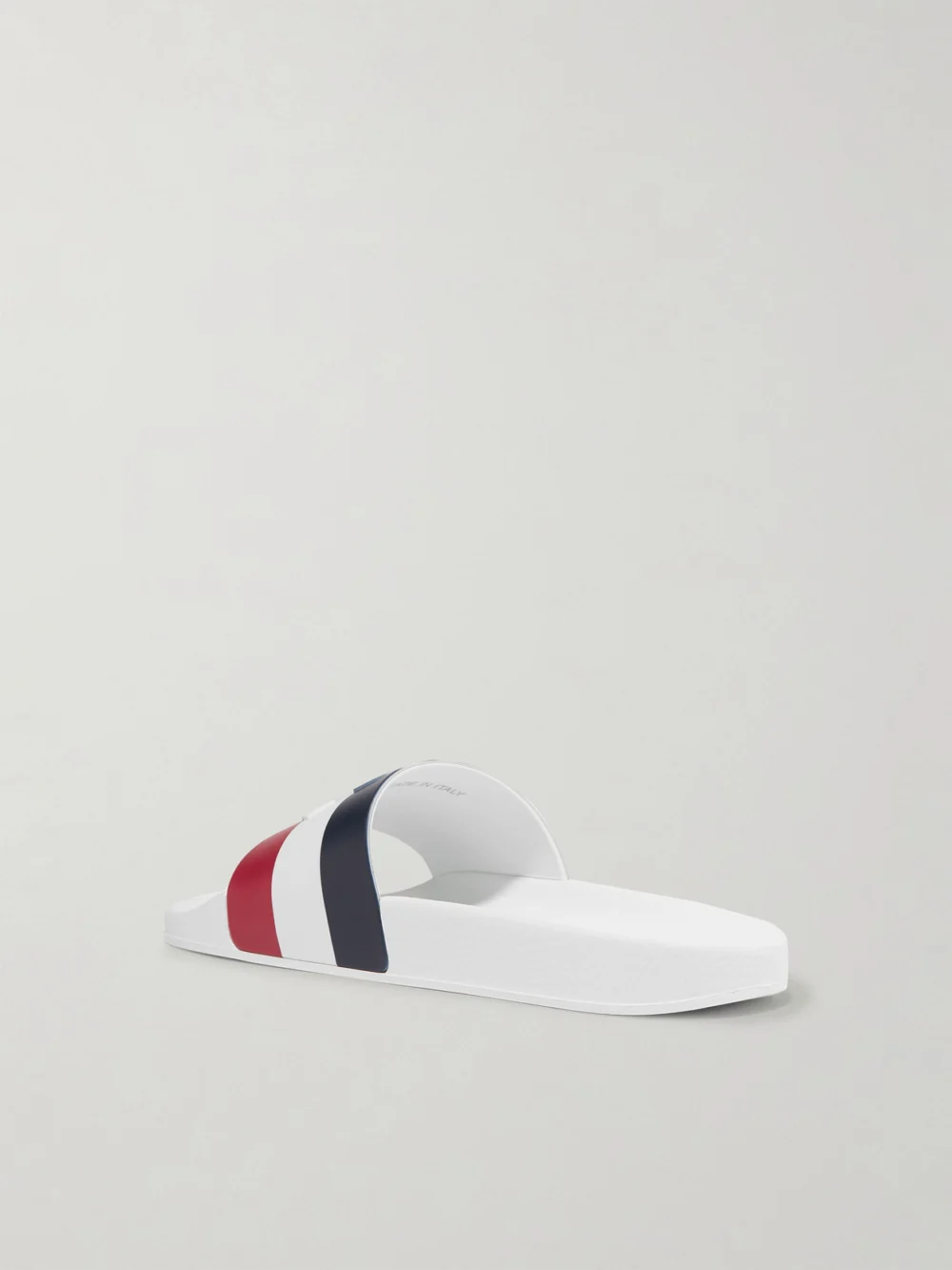Back view of the Moncler Striped Rubber Slides