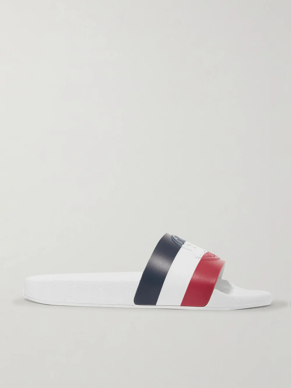 Moncler Striped Rubber Slides in white