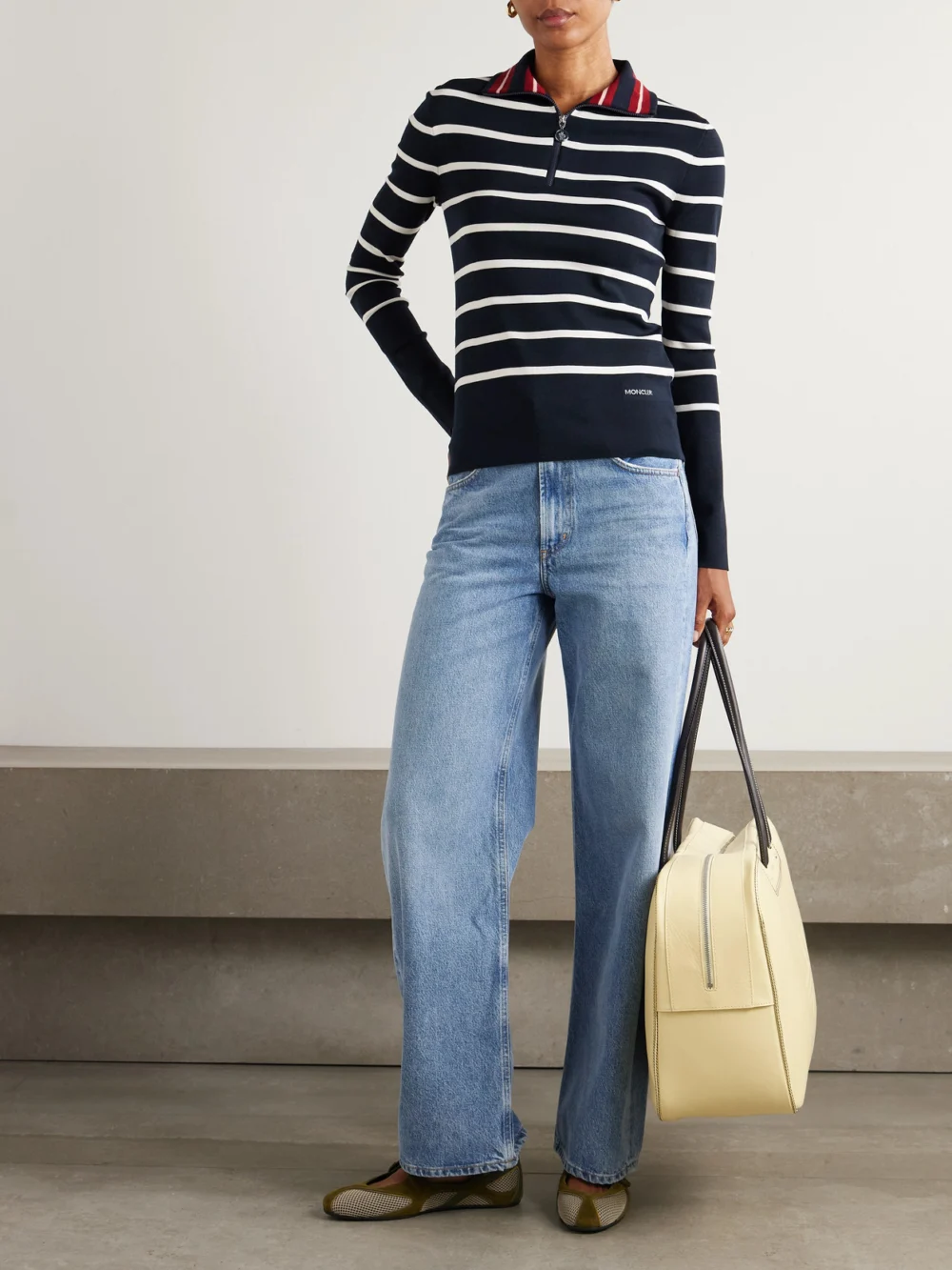 Moncler Striped Wool Sweater, worn by a model