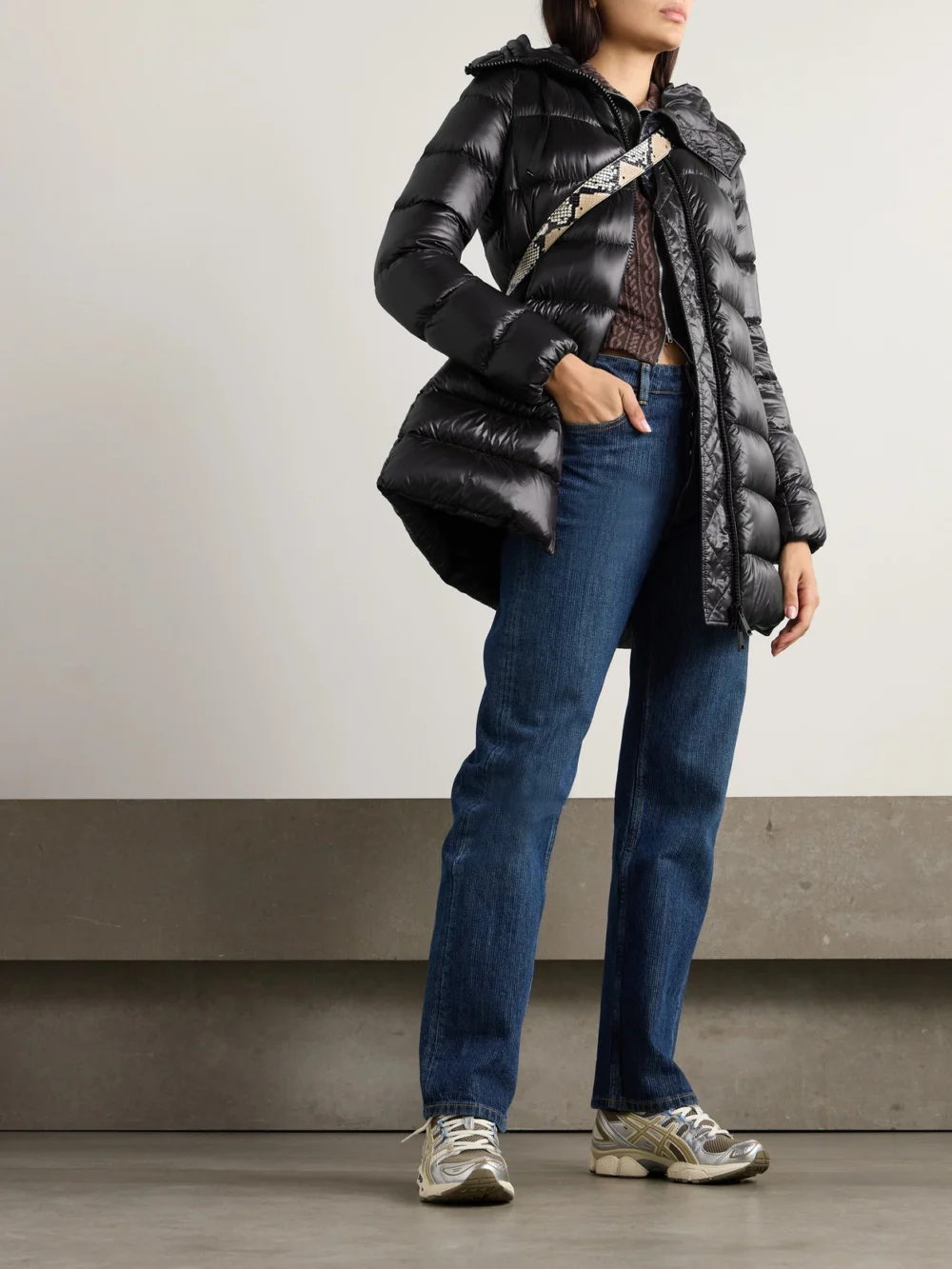 Moncler Suyen Appliquéd Quilted Shell Down Hooded Parka, worn by a model