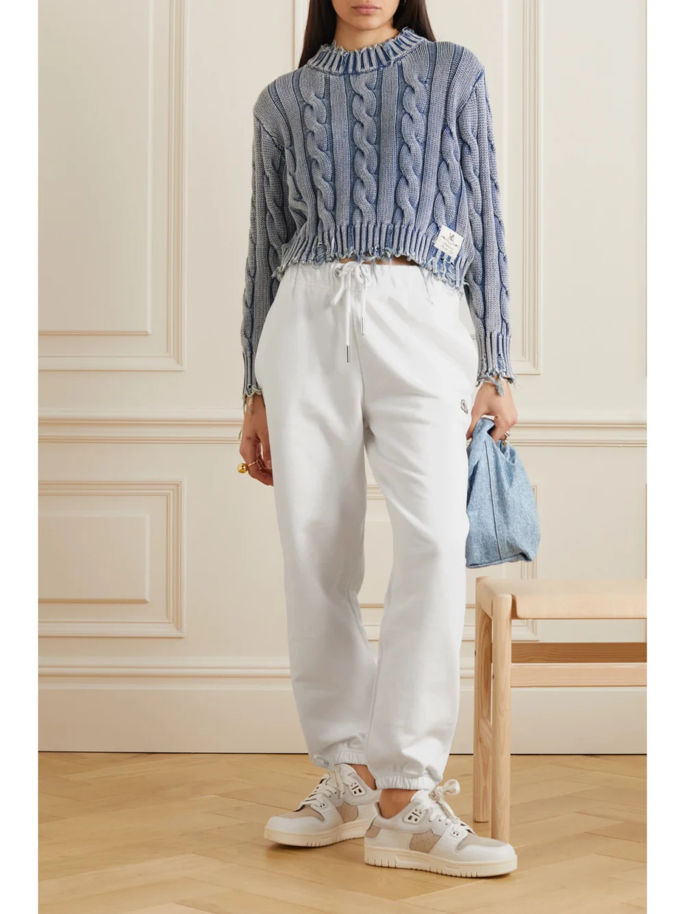 Moncler Tapered Cotton-jersey Track Pants, worn by a model