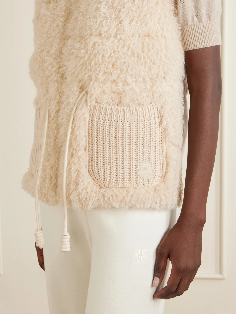 Close-up detail of the Moncler Teddy Wool and Cashmere-blend Plush Down Vest