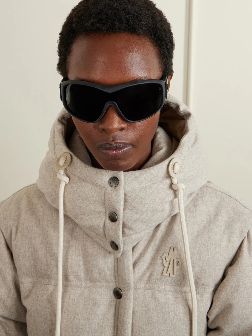 Moncler Thyra Oval-frame Ski Sunglasses, styled view