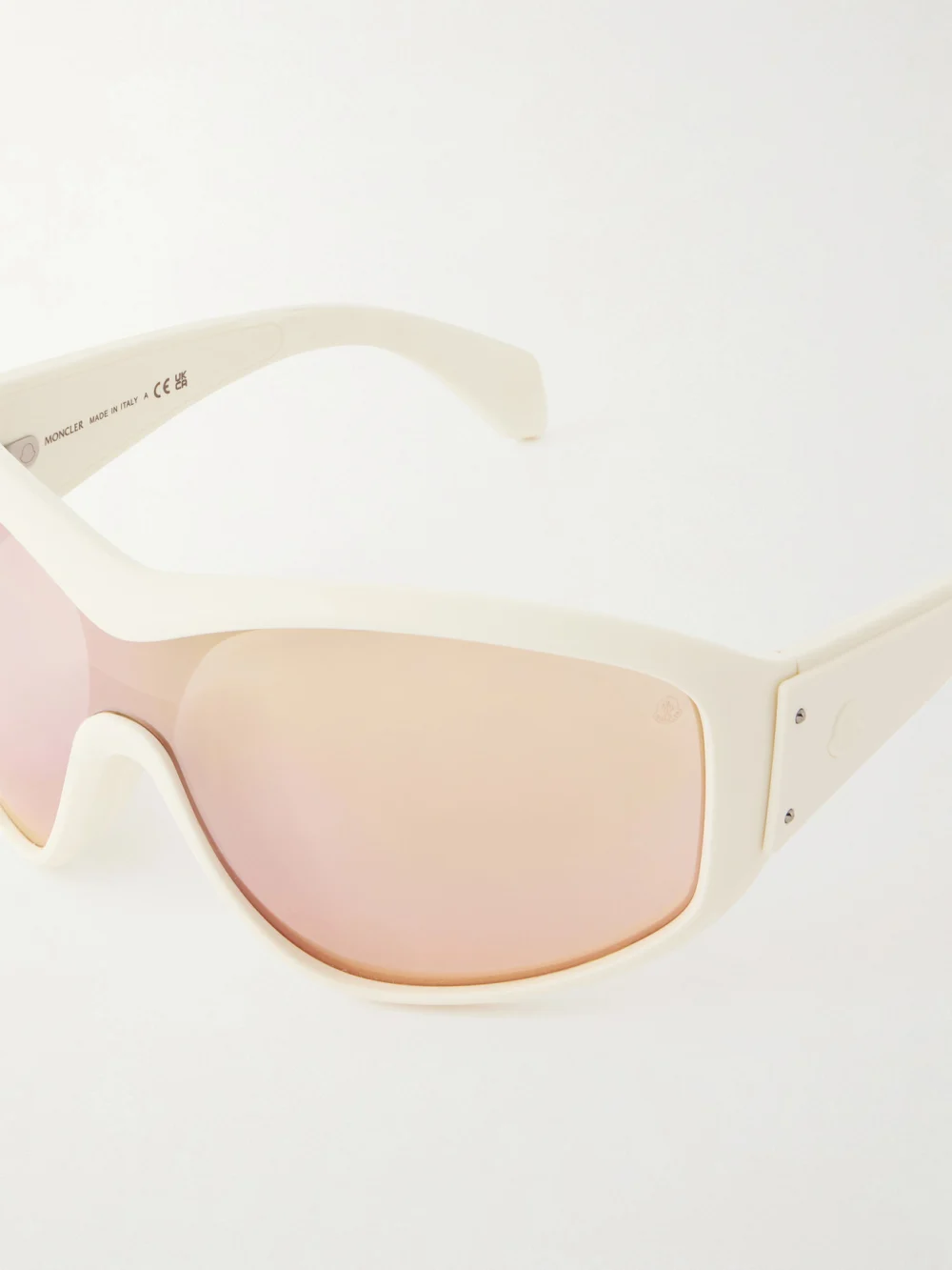Close-up detail of the Moncler Thyra Oval-frame Ski Sunglasses