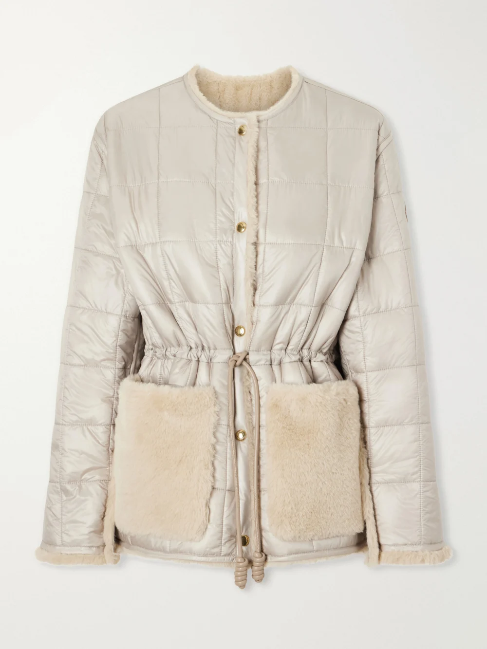 Moncler Tipule Plush and Leather-trimmed Shell Jacket in cream