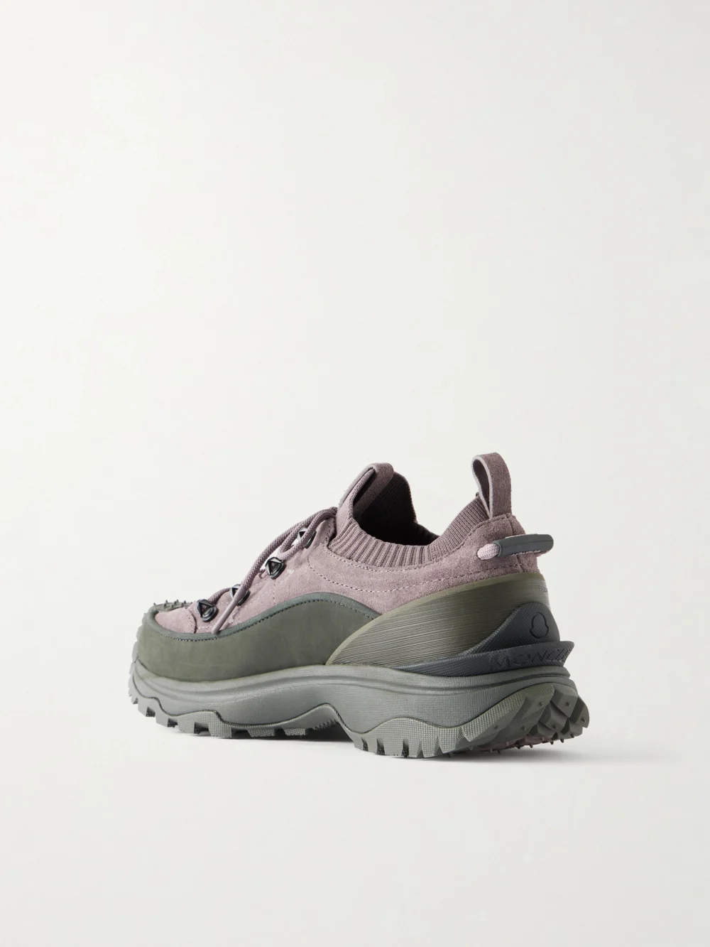 Back view of the Moncler Trailgrip Lite3 Rubber-trimmed Suede Sneakers