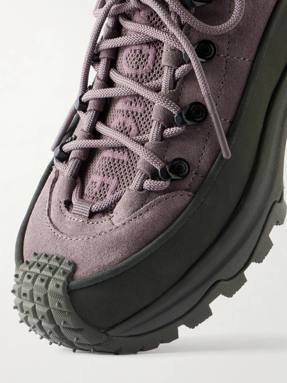 Close-up detail of the Moncler Trailgrip Lite3 Rubber-trimmed Suede Sneakers