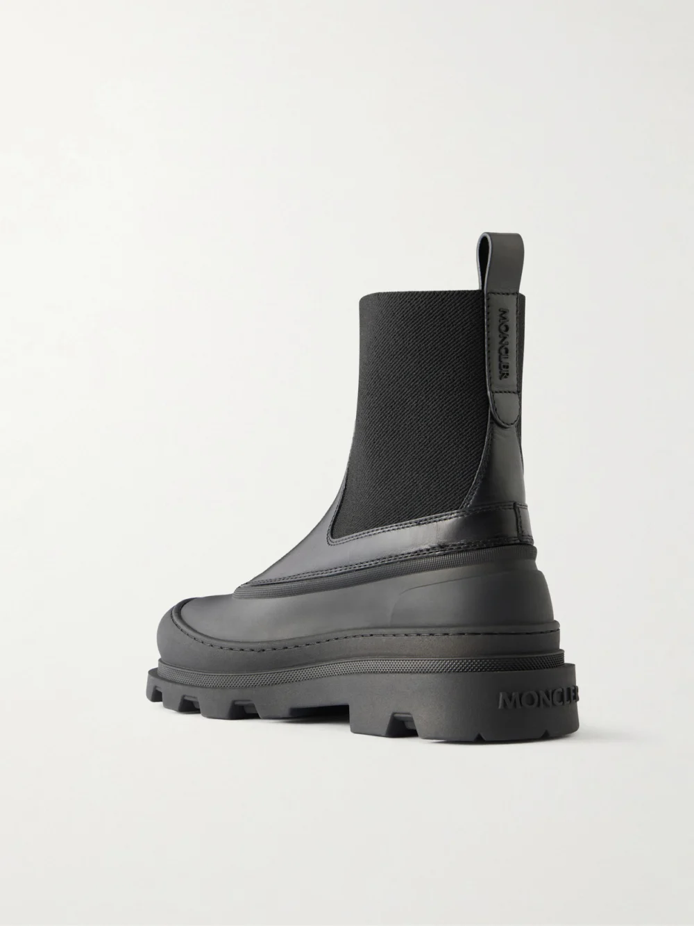 Back view of the Moncler Vera Edge Rubber-trimmed Leather Ankle Boots