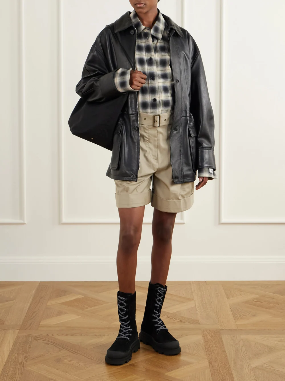 Moncler Vera High Suede Ankle Boots, styled view