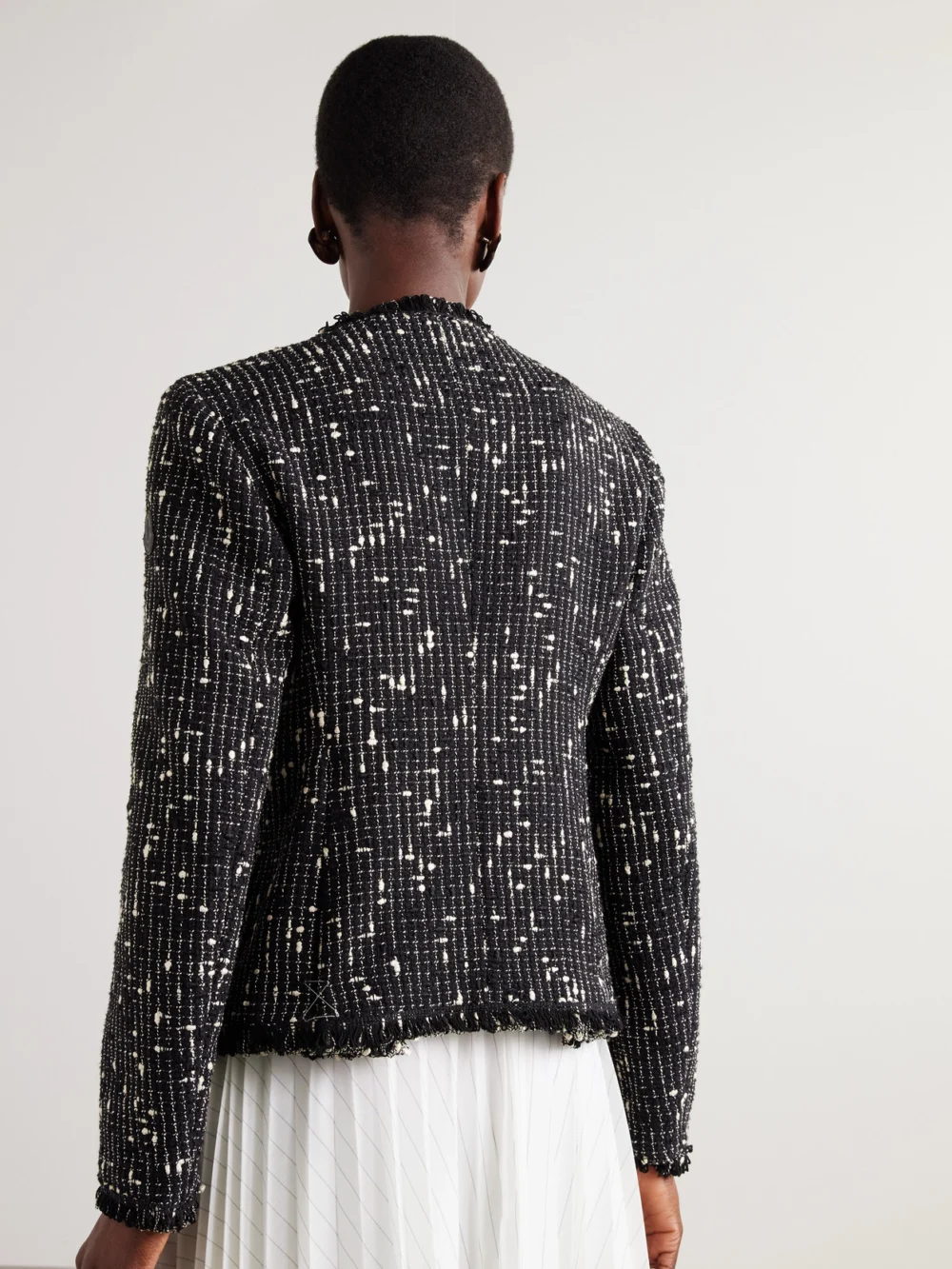 Back view of the Moncler Verneuil Fringed Linen and Cotton-blend Tweed Jacket
