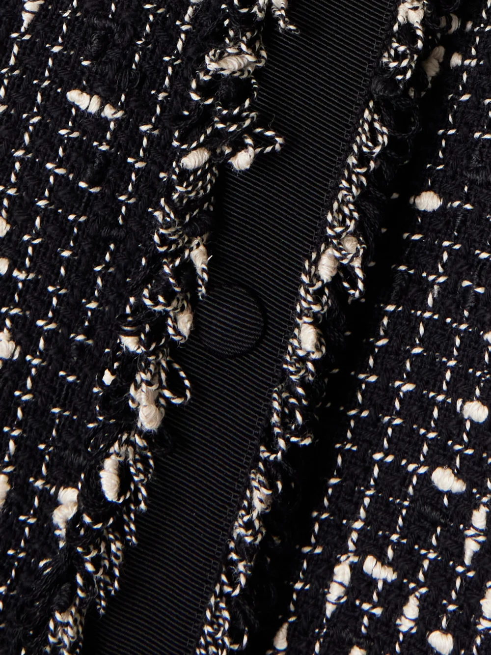 Close-up detail of the Moncler Verneuil Fringed Linen and Cotton-blend Tweed Jacket