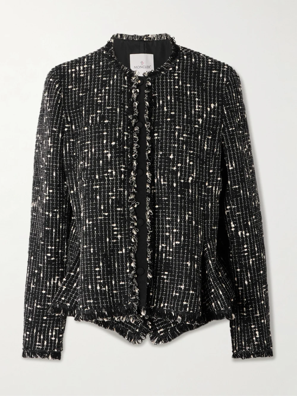 Moncler Verneuil Fringed Linen and Cotton-blend Tweed Jacket in black