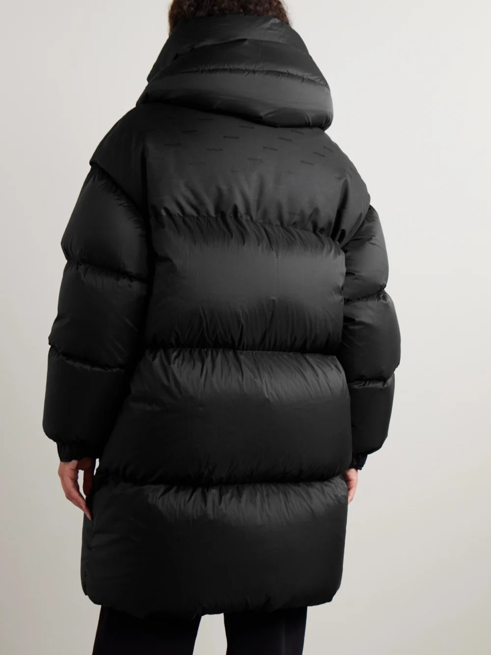 Back view of the Moncler Verone Convertible Hooded Quilted Shell Down Coat