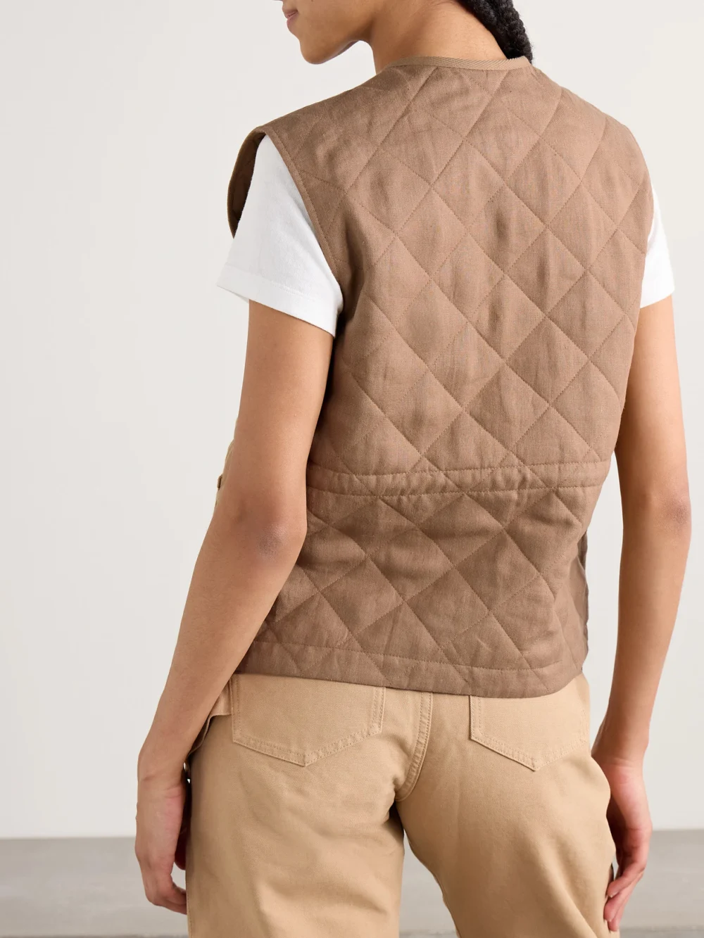 Back view of the Moncler Vigny Padded Quilted Linen Vest