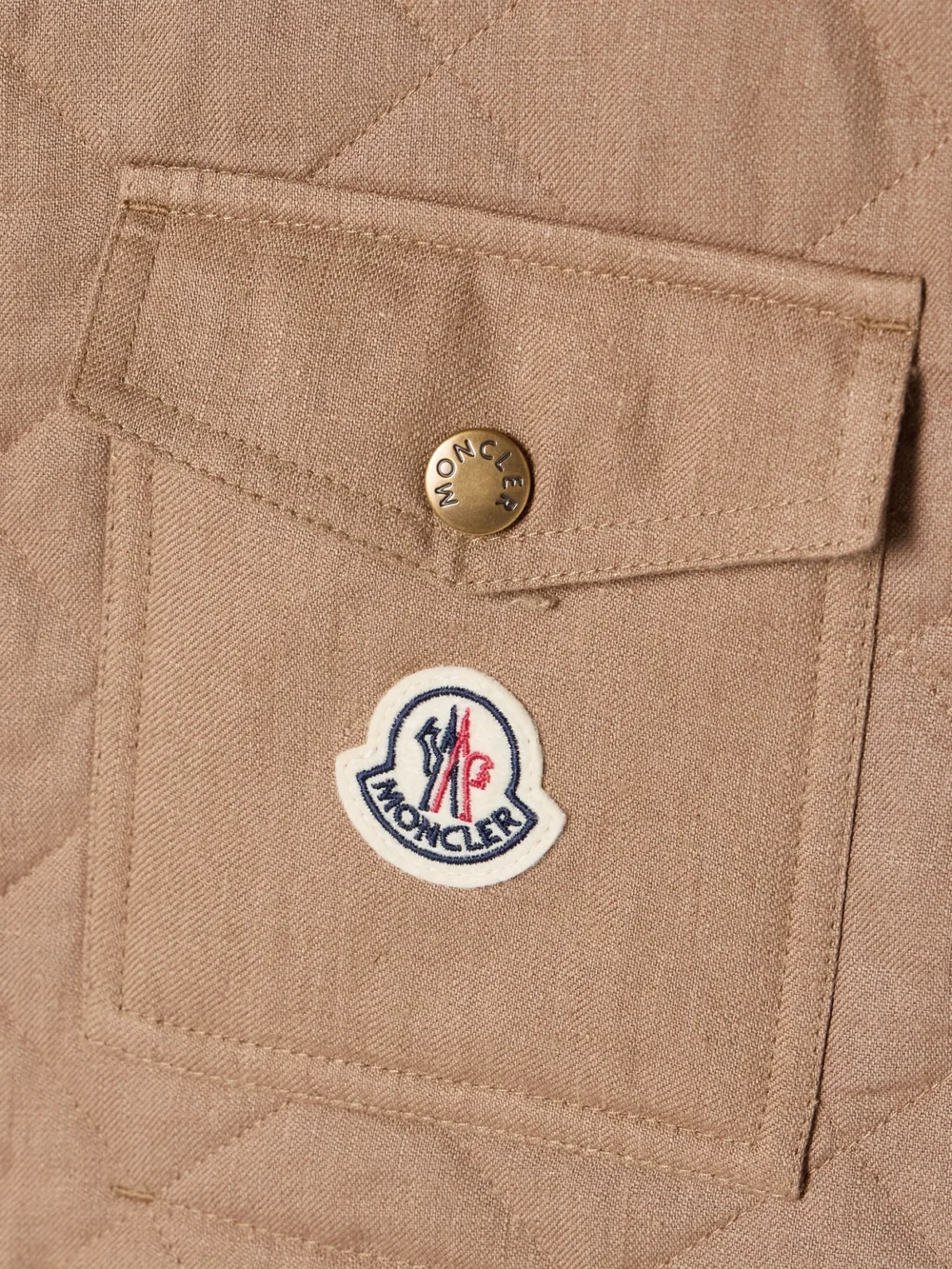 Close-up detail of the Moncler Vigny Padded Quilted Linen Vest