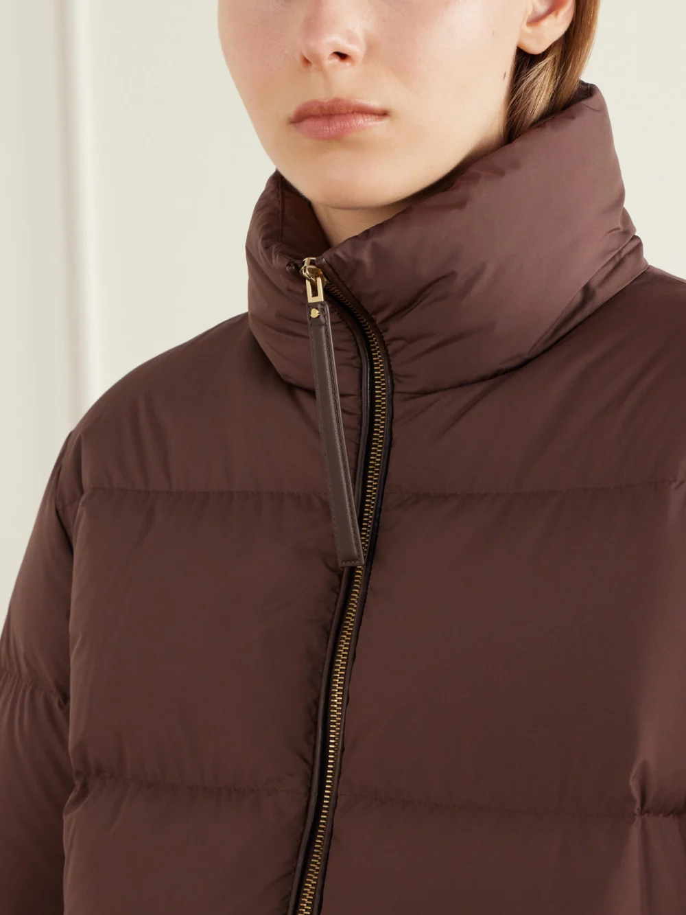 Close-up detail of the Moncler Vivantesse Shell Quilted Down Jacket