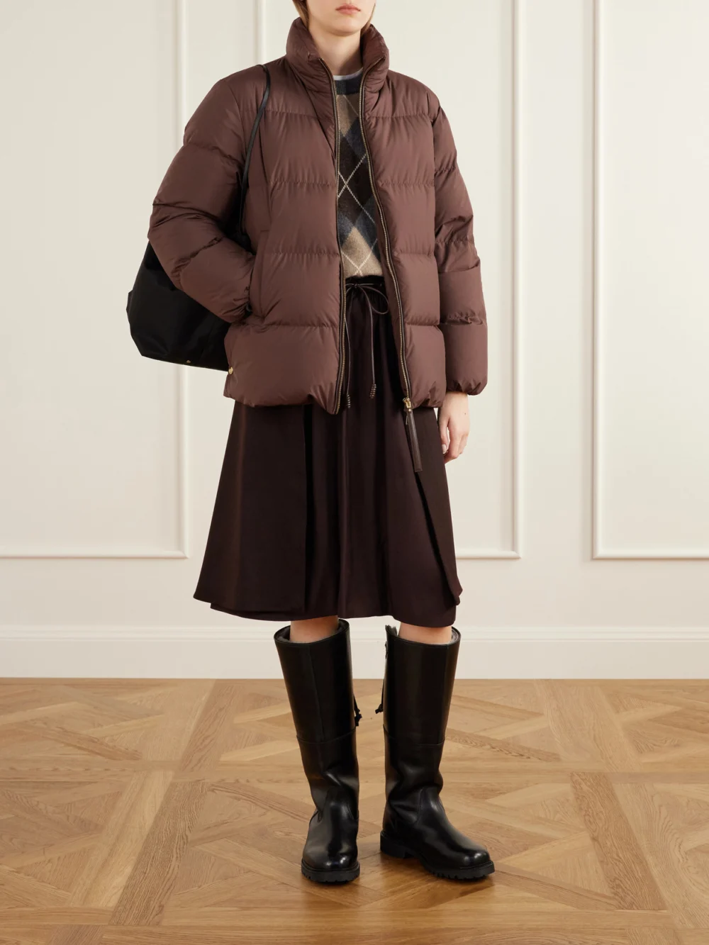 Moncler Vivantesse Shell Quilted Down Jacket, worn by a model