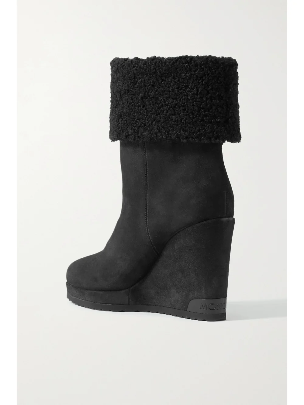 Back view of the Moncler W Short Plush-lined Suede Wedge Ankle Boots
