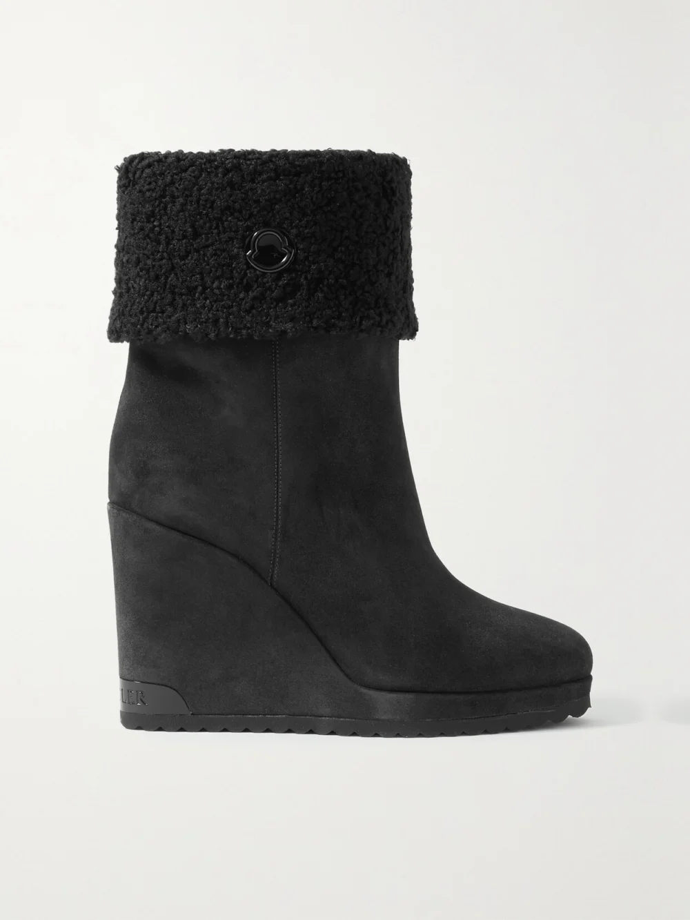 Moncler W Short Plush-lined Suede Wedge Ankle Boots in black