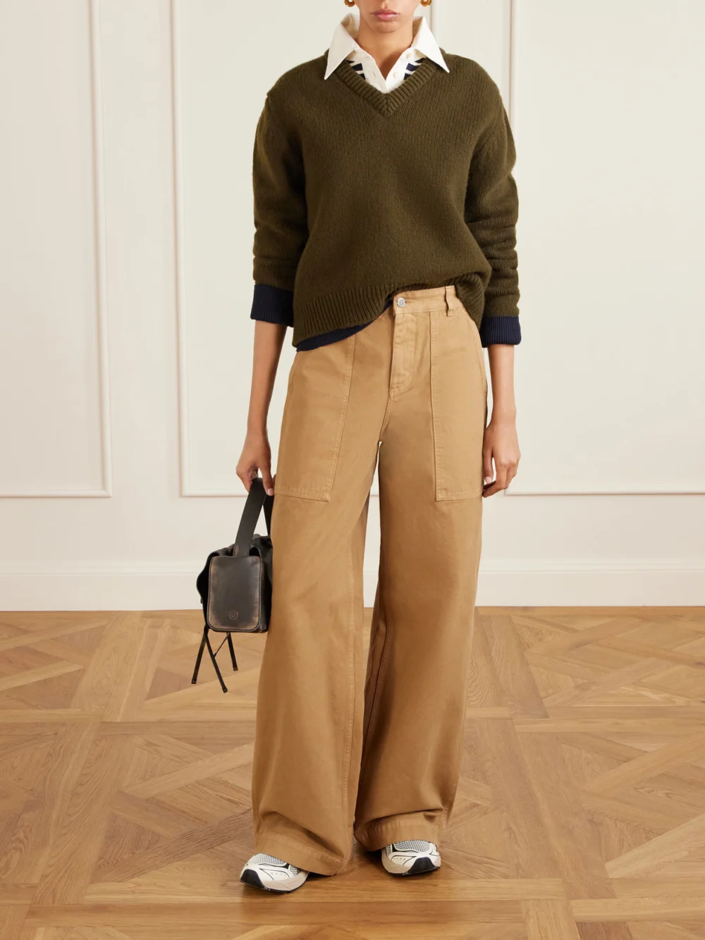 Moncler Wide-leg Cotton-canvas Pants, worn by a model