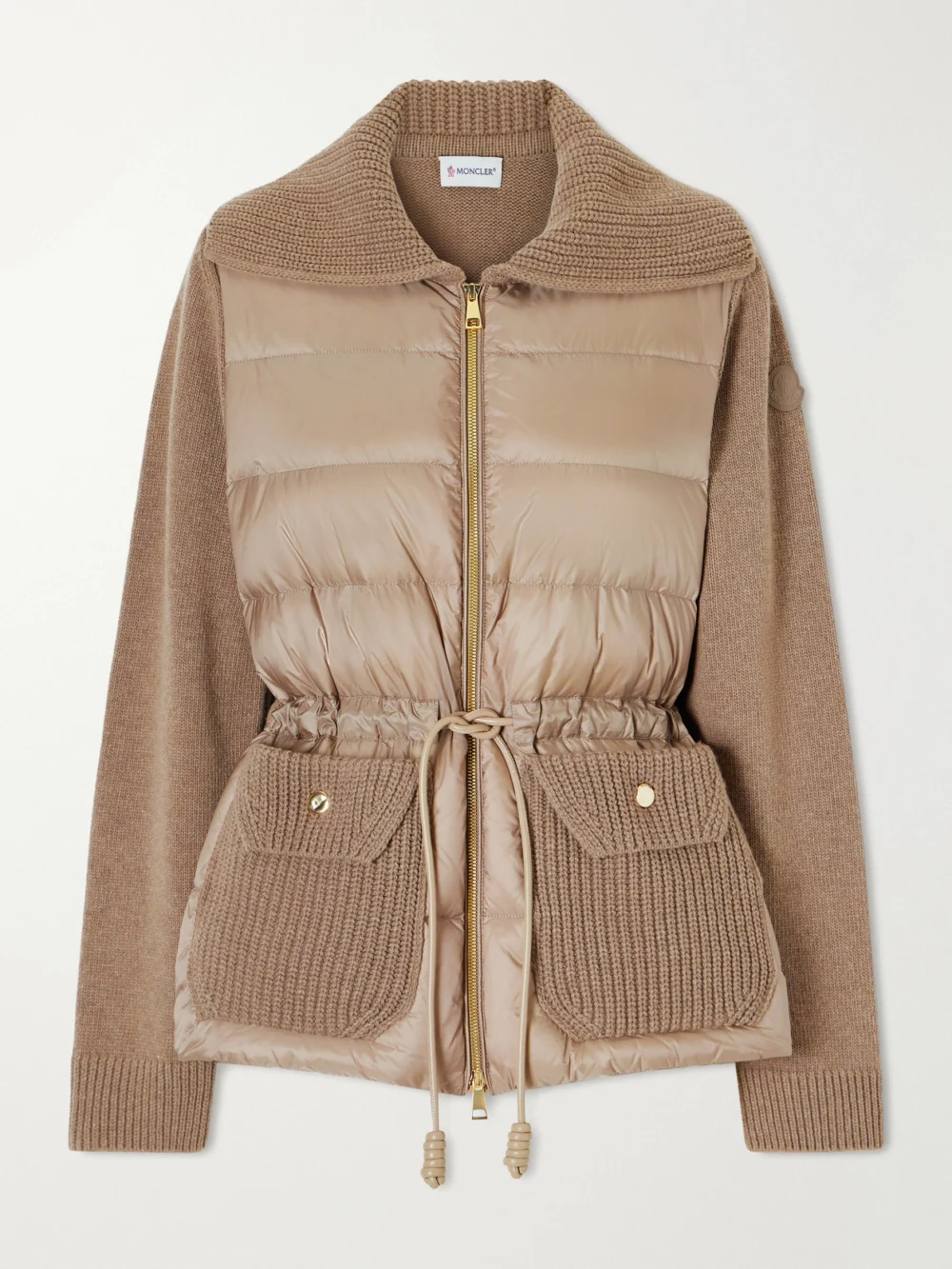 Moncler Wool and Cashmere-blend and Quilted Shell Down Cardigan in light brown