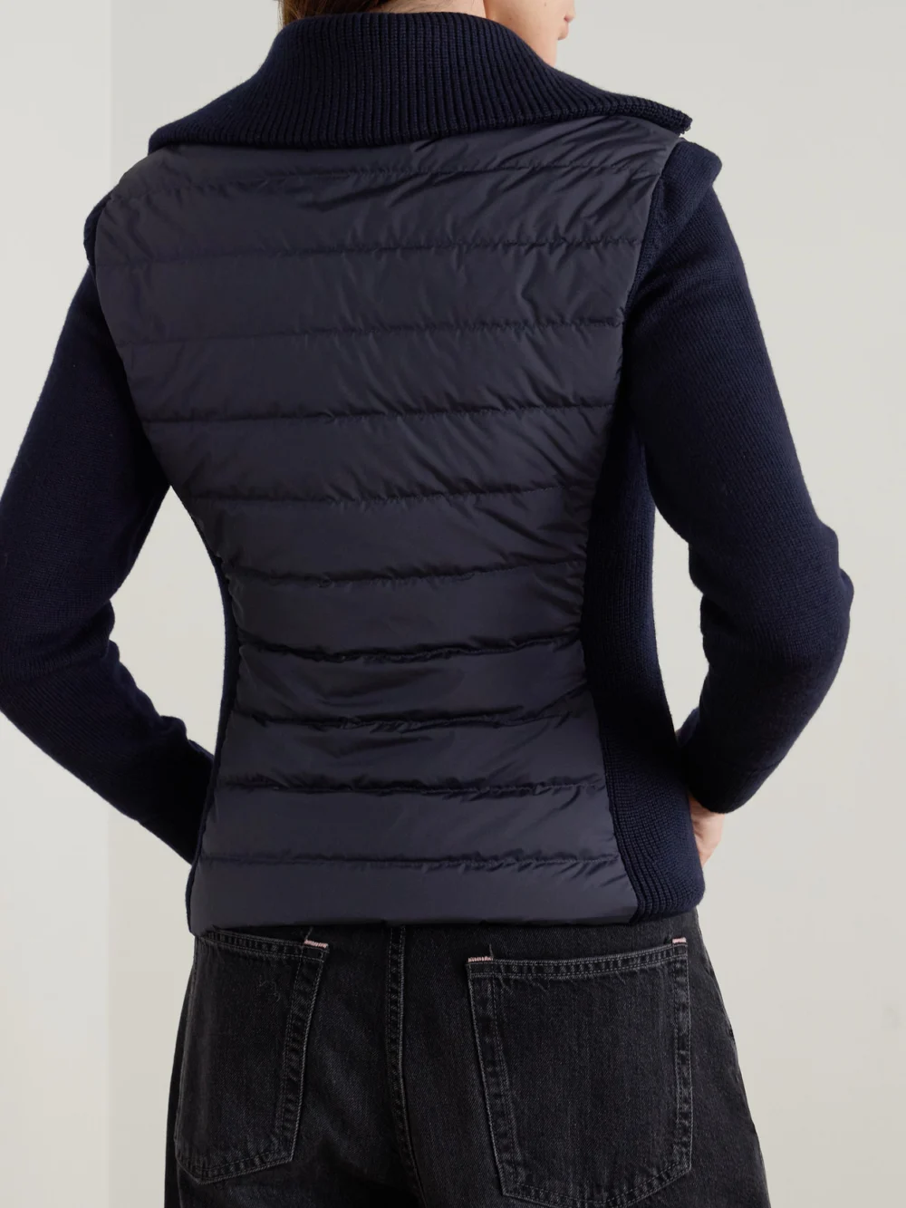 Back view of the Moncler Wool and Padded Quilted Shell Down Cardigan