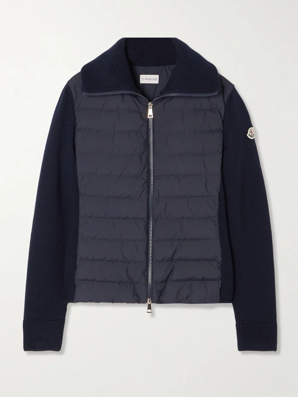 Moncler Wool and Padded Quilted Shell Down Cardigan in navy
