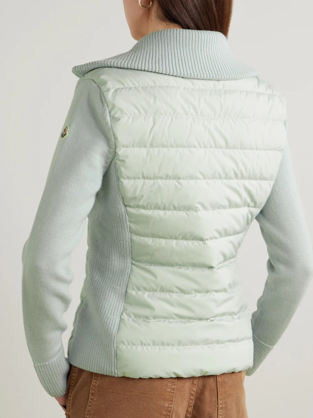 Back view of the Moncler Wool and Padded Quilted Shell Down Cardigan