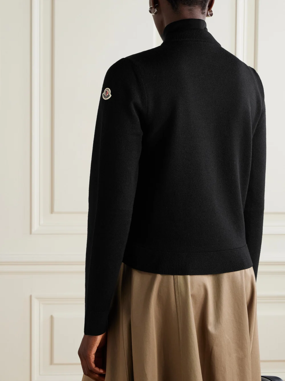 Back view of the Moncler Wool and Quilted Shell Down Cardigan