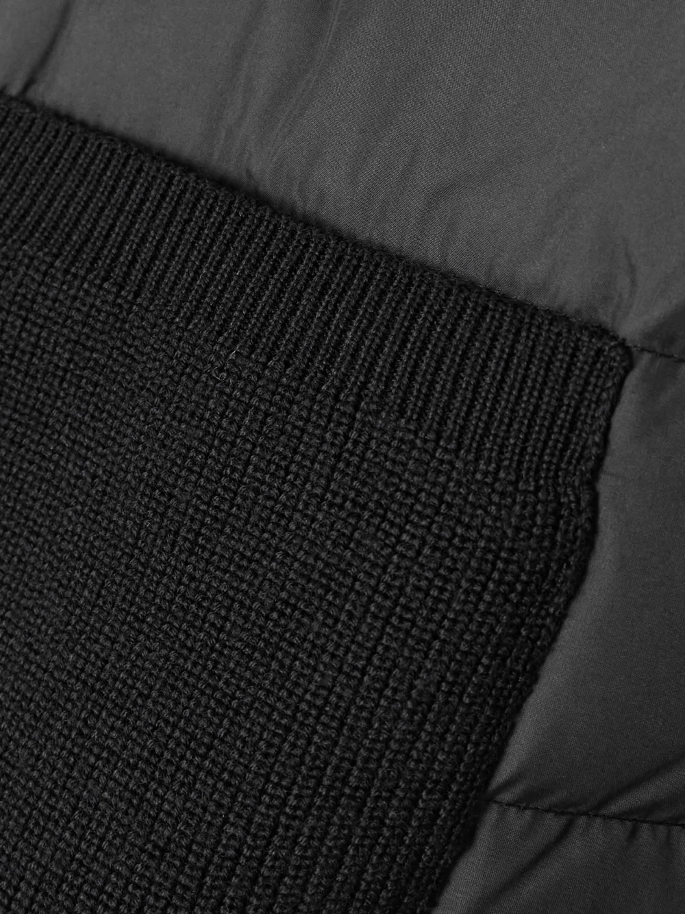 Close-up detail of the Moncler Wool and Quilted Shell Down Cardigan