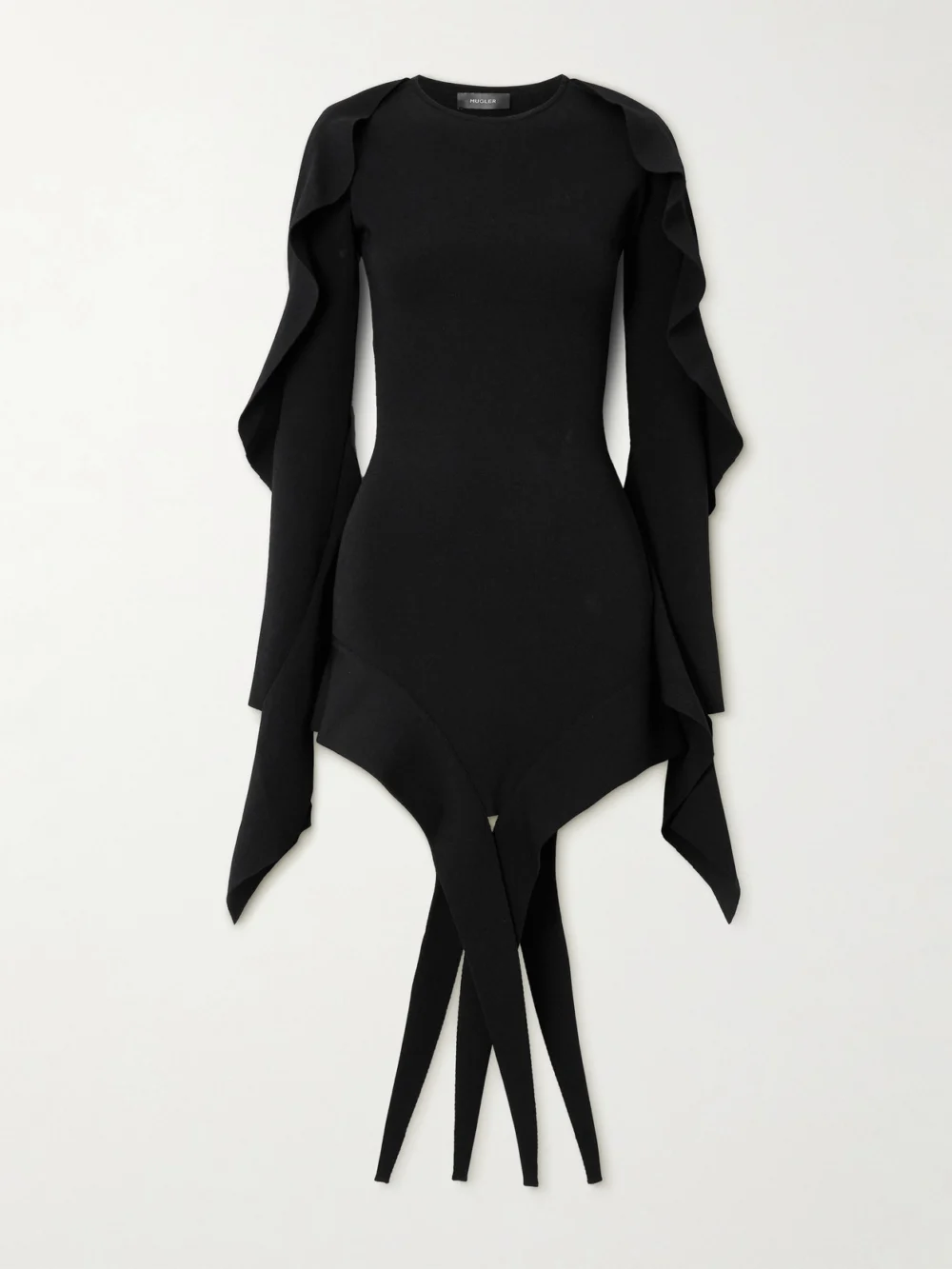 Mugler Asymmetric Stretch-knit Mini Dress in black